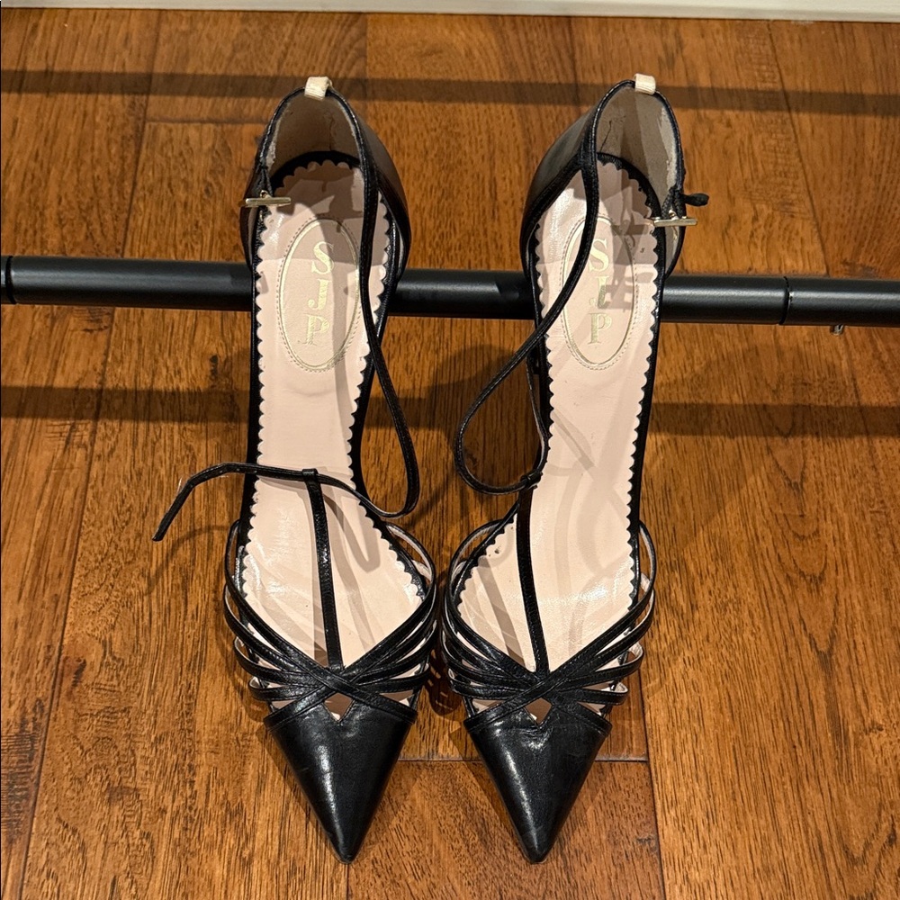 SJP Black Strappy Women's Heels